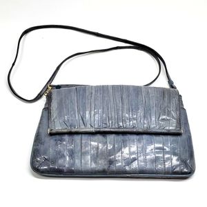 Vintage 90s Eelskin Purse, Blue Gray Clutch Shoulder Bag